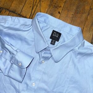 Jos. A. Bank Dress Shirt Men 20x36 Blue Solid Traditional Fit Long Sleeve Formal